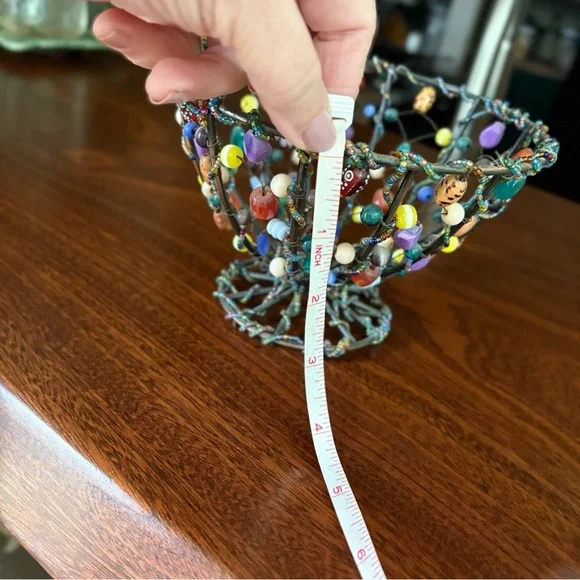 Handmade Wire Bowl/Art Glass Bead Basket - Boho Home Decor - Picture 5 of 7